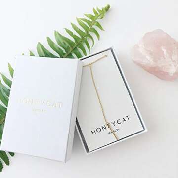 Honeycat Lariat Bar Necklace in 18k Gold Plate | Minimalist, Delicate Jewelry (Gold)
