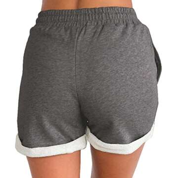 Tengo Women Summer Beach Shorts Juniors Folded Hem Shorts with Drawstring(Darkgrey,XXL)