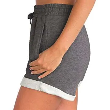 Tengo Women Summer Beach Shorts Juniors Folded Hem Shorts with Drawstring(Darkgrey,XXL)