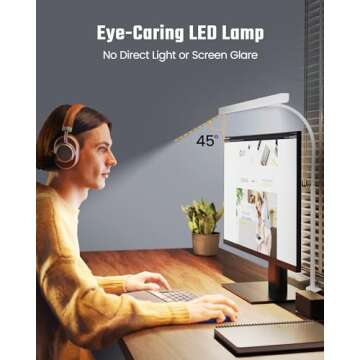 SUPERDANNY LED Desk Lamp for Home Office, Eye-Caring Desk Light with Adjustable Gooseneck, 12W Touch...