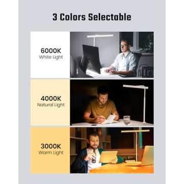 SUPERDANNY LED Desk Lamp for Home Office, Eye-Caring Desk Light with Adjustable Gooseneck, 12W Touch Control Dimmable Brightness, Architect Clamp Lamp with USB Adapter, White