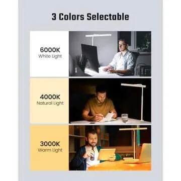 SUPERDANNY LED Desk Lamp for Home Office, Eye-Caring Desk Light with Adjustable Gooseneck, 12W Touch Control Dimmable Brightness, Architect Clamp Lamp with USB Adapter, White