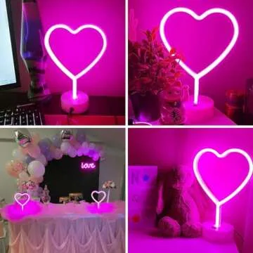 BHCLIGHT Pink Heart Neon Sign, LED Neon Light Battery Operated or USB Powered Lamp Valentines Day, T...