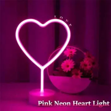 BHCLIGHT Pink Heart Neon Sign, LED Neon Light Battery Operated or USB Powered Lamp Valentines Day, Table Decorations Lights for Room Dorm Wedding Anniversary Bedroom Classroom Decor