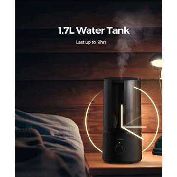 raydrop Humidifiers for Bedroom, Cool Mist Humidifiers for Babies, 1.70L Quiet Ultrasonic Humidifier, Space-Saving, Filterless, Auto Shut Off - (0.45 Gallon, US 110V)