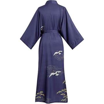Aensso long lightweight soft silk robes for women, blue floral bridal summer cover up loose cardigan...
