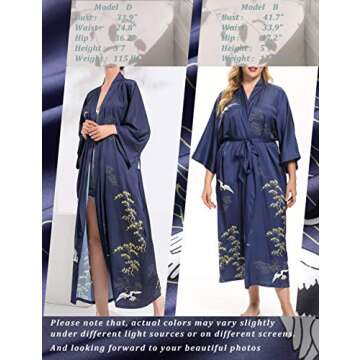 Aensso long lightweight soft silk robes for women, blue floral bridal summer cover up loose cardigan house kimonos robe