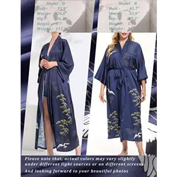 Aensso long lightweight soft silk robes for women, blue floral bridal summer cover up loose cardigan house kimonos robe