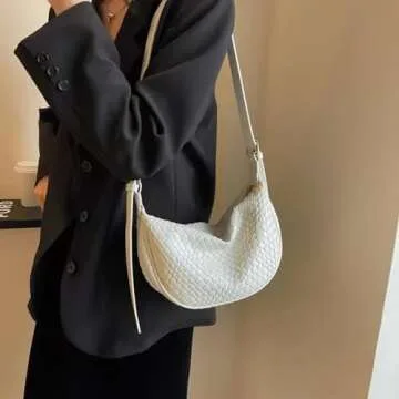 Seanco Fidom Black Purses for Women Woven Crossdbody Bag Small Hobo Bags Leather Shoulder Bag Trendy Handbag, Coffee