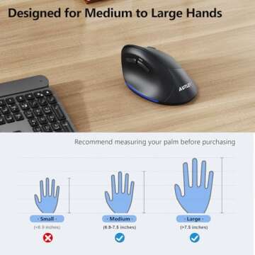 AUTLEY Ergonomic Mouse Wireless, 2.4G Rechargeable Vertical Mouse for Medium Large Hands, Carpal Tun...