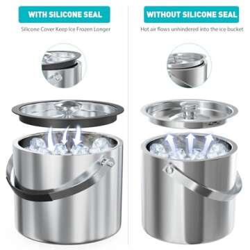 3.2L Double Wall Stainless Steel Ice Bucket with Lid,Scoop, Updated Insulated Ice Bucket for Cocktail Bar and Parties