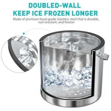3.2L Double Wall Stainless Steel Ice Bucket with Lid,Scoop, Updated Insulated Ice Bucket for Cocktail Bar and Parties