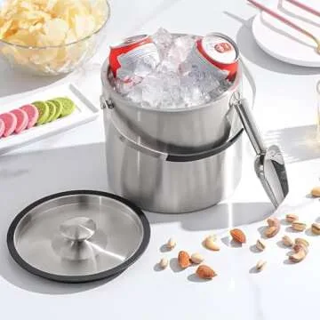 3.2L Double Wall Stainless Steel Ice Bucket with Lid,Scoop, Updated Insulated Ice Bucket for Cocktail Bar and Parties