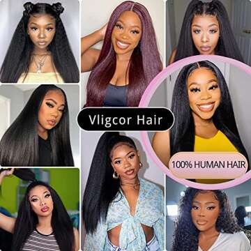 Kinky Straight Human Hair 3Bundles Natural Black Yaki Straigh Brazilian Virgin Remy Hair Grade 10A 100% Unprocessed Kinky Straight Human Hair Extensions (8 10 12 Inch, 3 Bundles)