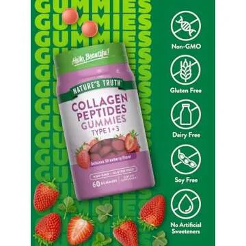 Nature's Truth Collagen Peptide Gummies for Women | 60 Count Type 1 and 3 | Strawberry Flavor | Non-GMO & Gluten Free Supplement