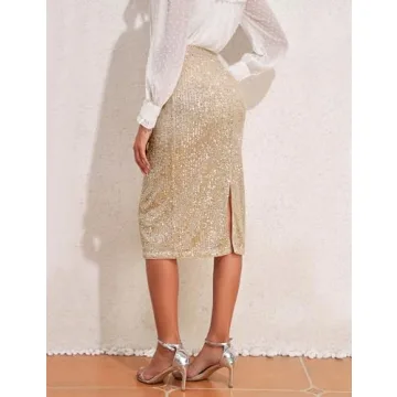 PrettyGuide Glitter Skirt High Waisted Bodycon Midi