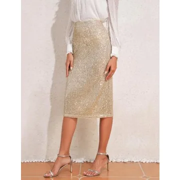 PrettyGuide Glitter Skirt High Waisted Bodycon Midi