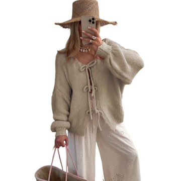 SKIKYAN Women Bowtie Oversized Knit Sweater Cardigan - Fashionable & Cozy Chic