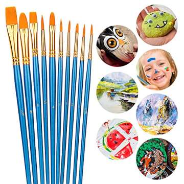 Amazon Basics PBT Paint Brushes for Acrylic, Oil, Watercolor, 10 Different Sizes Brush Set, Blue
