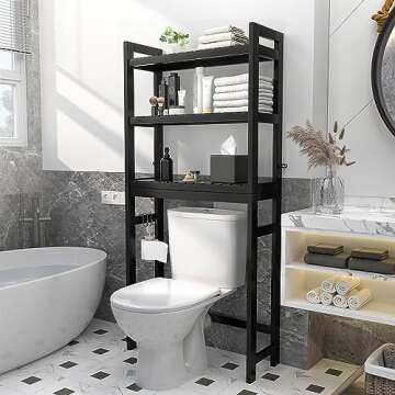 Homykic Bamboo Over The Toilet Storage Shelf, 3-Tier Above Toilet Storage Organizer Rack with 3 Hook...