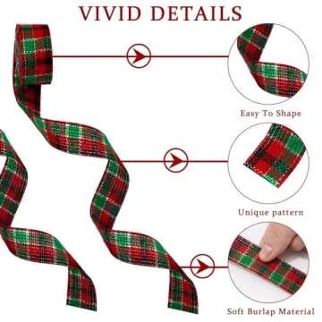 Whaline 10 Rolls Christmas Burlap Ribbons for Crafts and Gifts