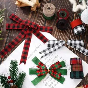 Whaline 10 Rolls Christmas Burlap Ribbons for Crafts and Gifts