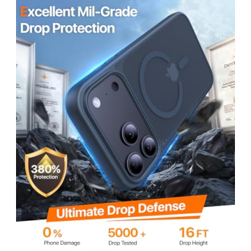 KCQNine Magnetic for iPhone 17 Pro Case, Anti-Slip, Military Grade Drop Protection, Midnight Blue