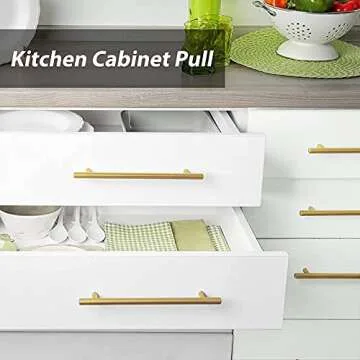 goldenwarm 3-1/4 Inch Cabinet Handles Dresser Pulls Brushed Brass Drawer Handles Kitchen Cupboard Door Pulls - Gold Decorative Dresser Hardware Bathroom Cabinet Door Pulls, Pack of 15