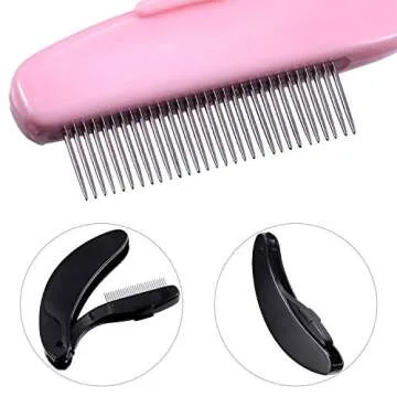 TecUnite Folding Eyelash Comb, Stainless Eyebrow Comb Eyelash and Brow Makeup Brush (3 Black and 3 Pink)