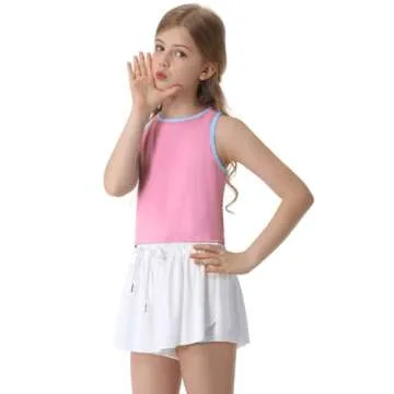 Sykooria Girls Simple Athletic Top Ribbed Knit Crop Top Kids Sleeveless Round Neck Racerback Casual Cute Cheer Top Pink