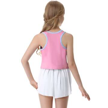 Sykooria Girls Simple Athletic Top Ribbed Knit Crop Top Kids Sleeveless Round Neck Racerback Casual Cute Cheer Top Pink