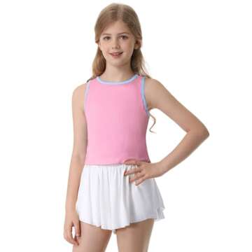 Sykooria Girls Simple Athletic Top Ribbed Knit Crop Top Kids Sleeveless Round Neck Racerback Casual Cute Cheer Top Pink