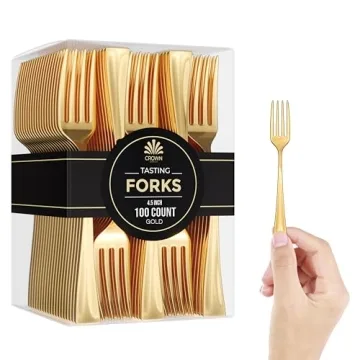 Mini Forks For Desserts - Bulk Pack Of 100 Mini Gold Dessert Forks – Disposable 4 Inch Plastic App...