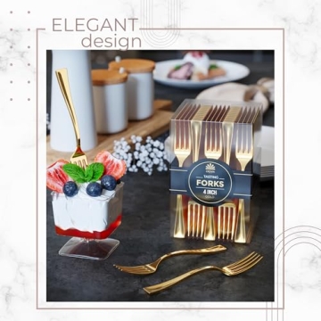 Mini Gold Dessert Forks - 100 Pack of Stylish Disposable Utensils