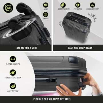 Kenneth Cole REACTION Out of Bounds Lightweight Hardshell 4-Wheel Spinner Luggage, Charcoal, 3-Piece Set (20", 24", & 28")