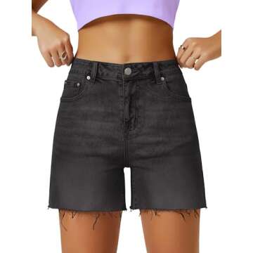 AUWUKA Womens High Waist Jean Shorts Wide Straight Leg Microelastic Long Denim Mom Shorts