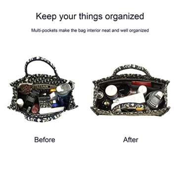 Purse Organizer Insert for Handbags, 3mm Felt Bag Organizer for Tote, Metal Zipper Cover is Removeable Purse Organizer Insert, Handbag Organizer Insert Best Fit Book Tote Bag (Navy Blue, Large)