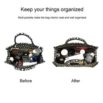 Purse Organizer Insert for Handbags, 3mm Felt Bag Organizer for Tote, Metal Zipper Cover is Removeable Purse Organizer Insert, Handbag Organizer Insert Best Fit Book Tote Bag (Navy Blue, Large)