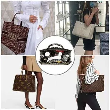 Purse Organizer Insert for Handbags, 3mm Felt Bag Organizer for Tote, Metal Zipper Cover is Removeable Purse Organizer Insert, Handbag Organizer Insert Best Fit Book Tote Bag (Navy Blue, Large)