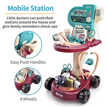 Deejoy Toy Doctor Kit for Kids，Doctor Role Play Costume，Medical Bag，Eye Chart，Thermometer，Stethoscope，Pulse Machine，24 Piece Pretend Medical Station Set for Boys & Girls ，Great Gift for Toddler