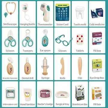 Deejoy Toy Doctor Kit for Kids，Doctor Role Play Costume，Medical Bag，Eye Chart，Thermometer，Stethoscope，Pulse Machine，24 Piece Pretend Medical Station Set for Boys & Girls ，Great Gift for Toddler