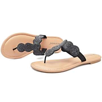 Ataiwee Women's Flat Slide Sandals - Casual Bling Bohemian Thong Slip on Summer Flat Sandals.