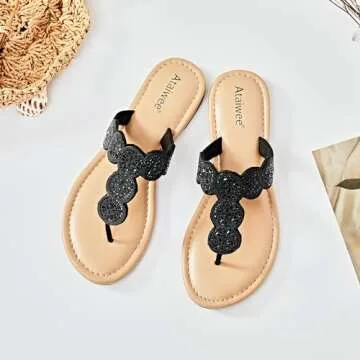 Ataiwee Women's Bling Flat Slide Sandals for Summer Style