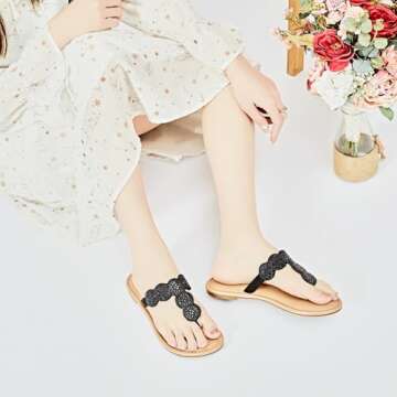 Ataiwee Women's Bling Flat Slide Sandals for Summer Style