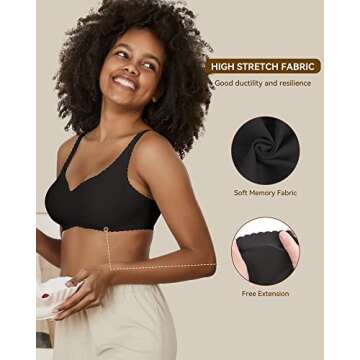 Niidor Seamless Bra for Women Wireless Bra Comfortable Everyday Bra Bralettes with Thin Soft Breathable Fabric Bra for Women Black