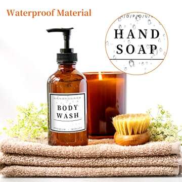 12PCS Waterproof Hand Soap Labels for Bottles, Bathroom/Kitchen Hand Soap Dispenser Label Stickers, Minimalist Style Labels for Soap, Lotion, Shampoo and Conditioner (White)