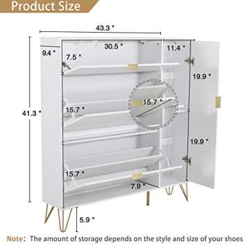 Anbuy Free Standing Shoe Storage Cabinet with Flip Drawers and Shelves, Narrow Organizer for Entryway, Modern White