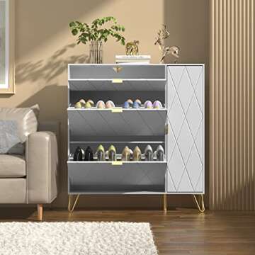 Anbuy Free Standing Shoe Storage Cabinet with Flip Drawers and Shelves, Narrow Organizer for Entryway, Modern White