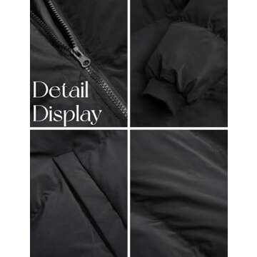 Dqbeng Puffer Jacket Womens Winter Casual Warm Long Sleeve Zip Up Padded Coat (Black-L)