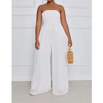 IyMoo Women's Sexy Romper Off Shoulder Jumpsuit Casual Strapless Wide Leg Pants Jumpsuit White 2XL